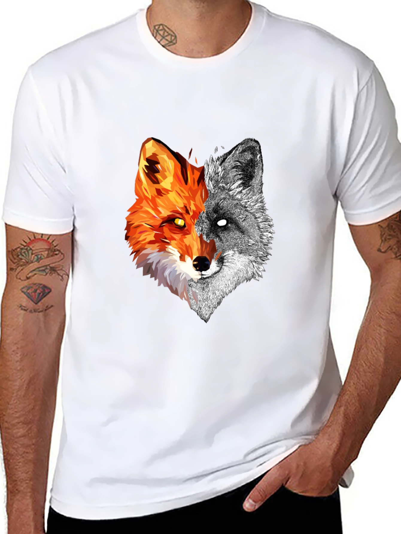 Dual Fox Graphic Tee - Stylish Mens Black T-Shirt