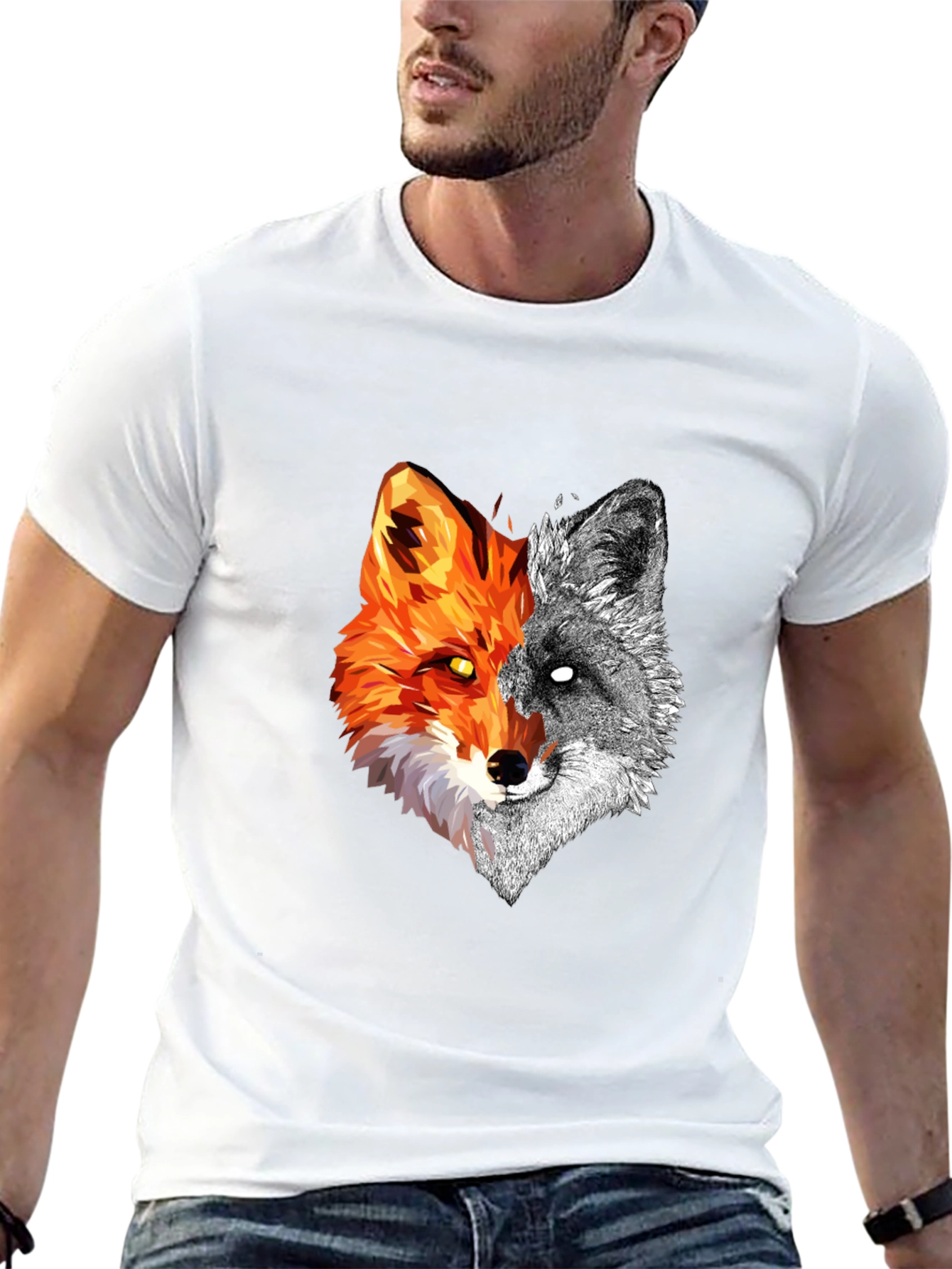 Dual Fox Graphic Tee - Stylish Mens Black T-Shirt