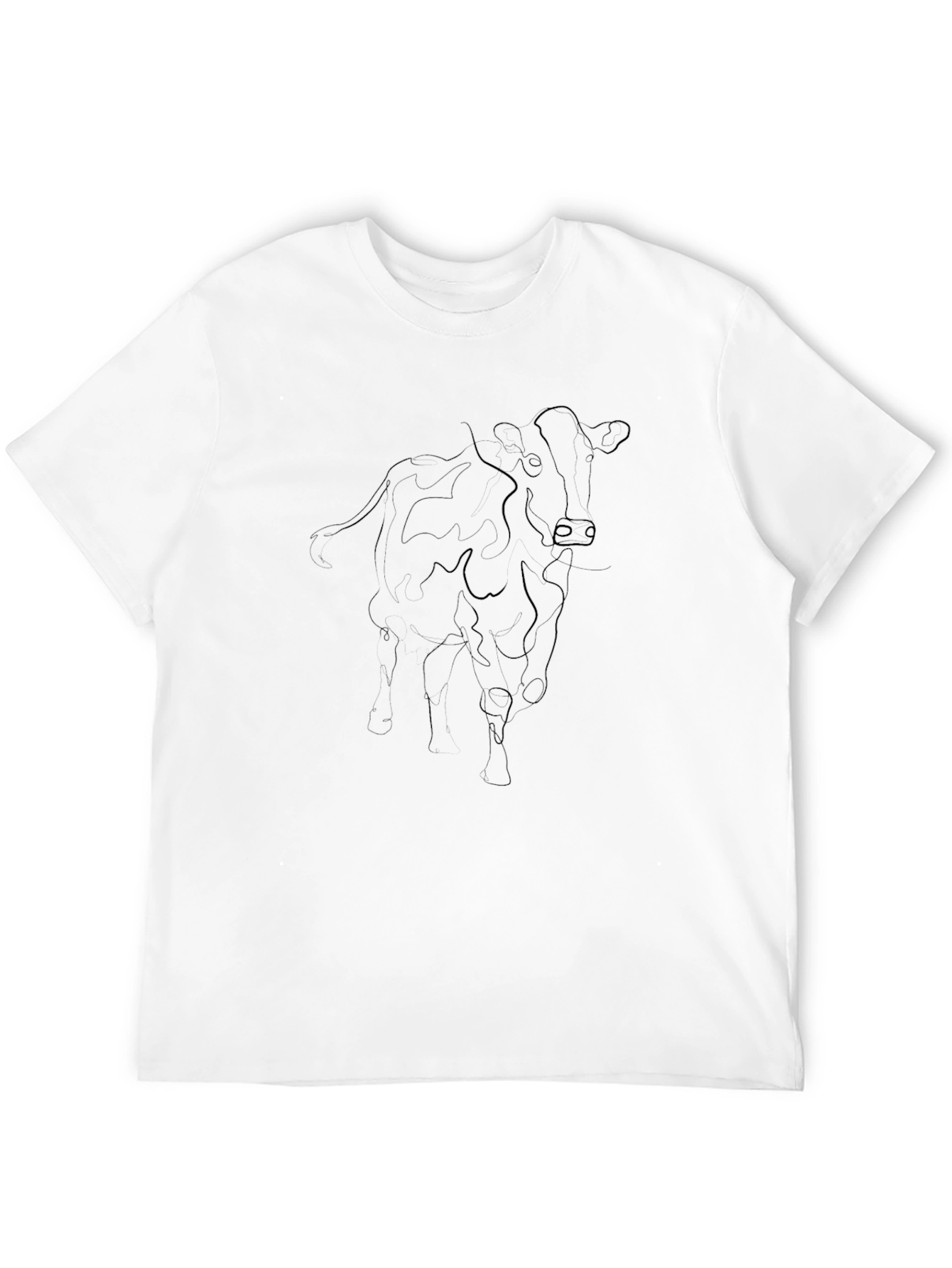Mens Black Cow Line Art Graphic T-Shirt