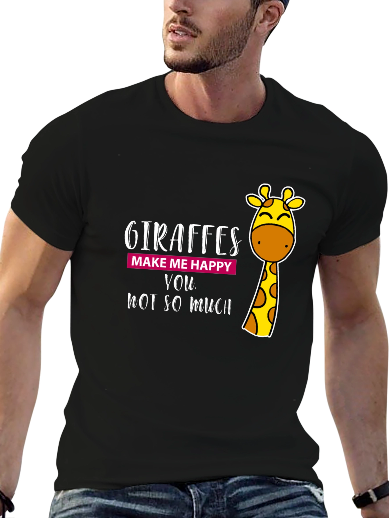 Giraffe Humor Graphic Tee - Black Cotton T-Shirt