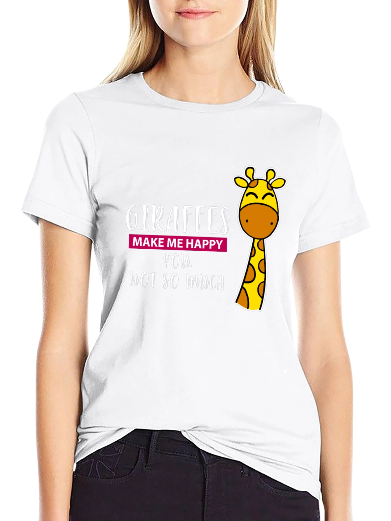 Giraffe Humor Graphic Tee - Black Cotton T-Shirt