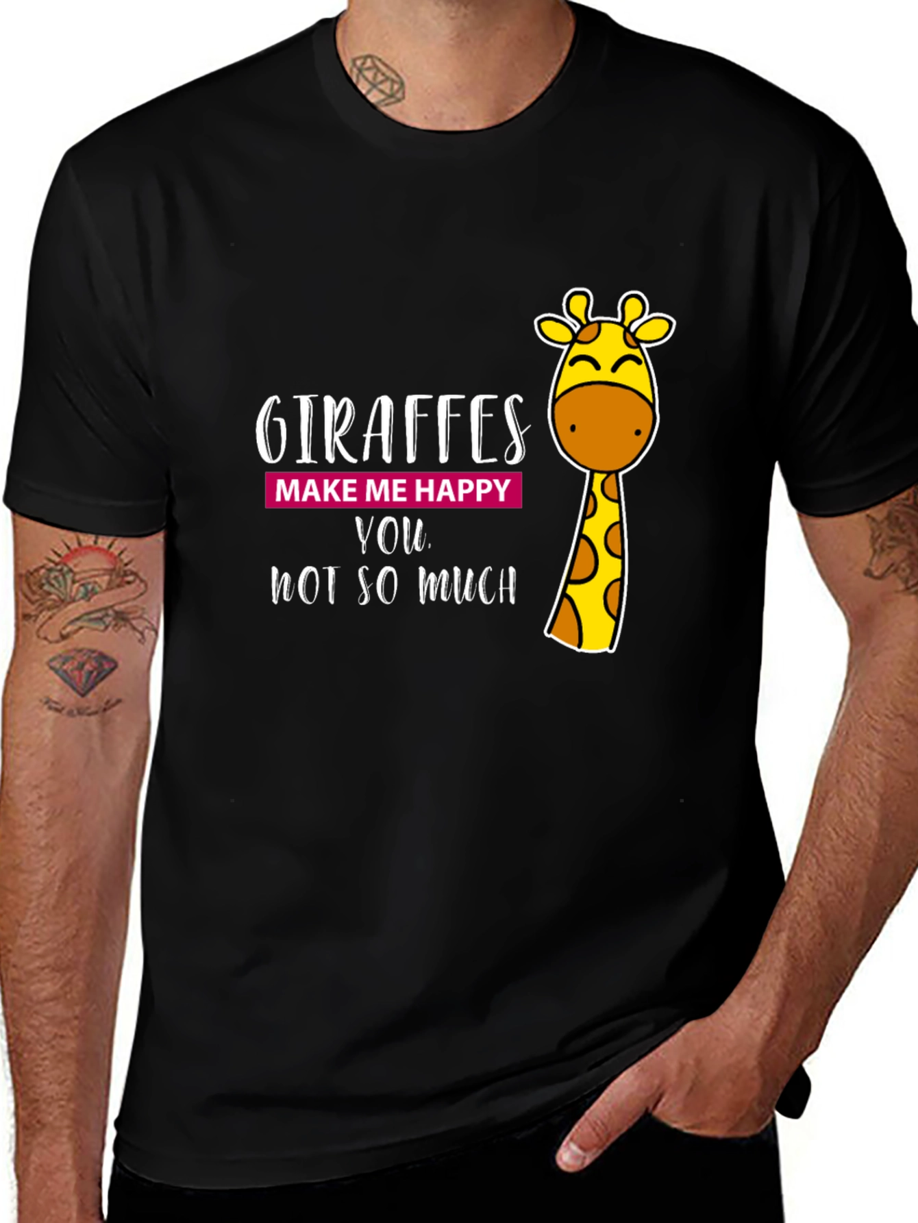 Giraffe Humor Graphic Tee - Black Cotton T-Shirt