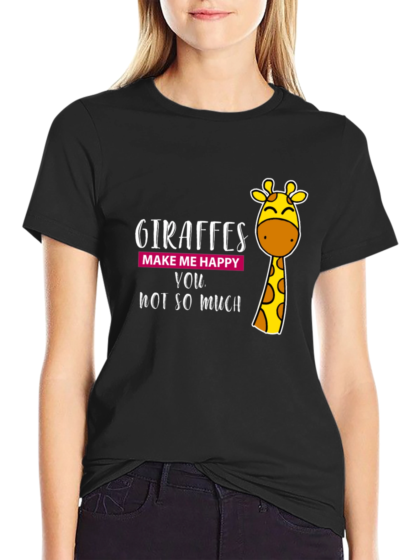 Giraffe Humor Graphic Tee - Black Cotton T-Shirt