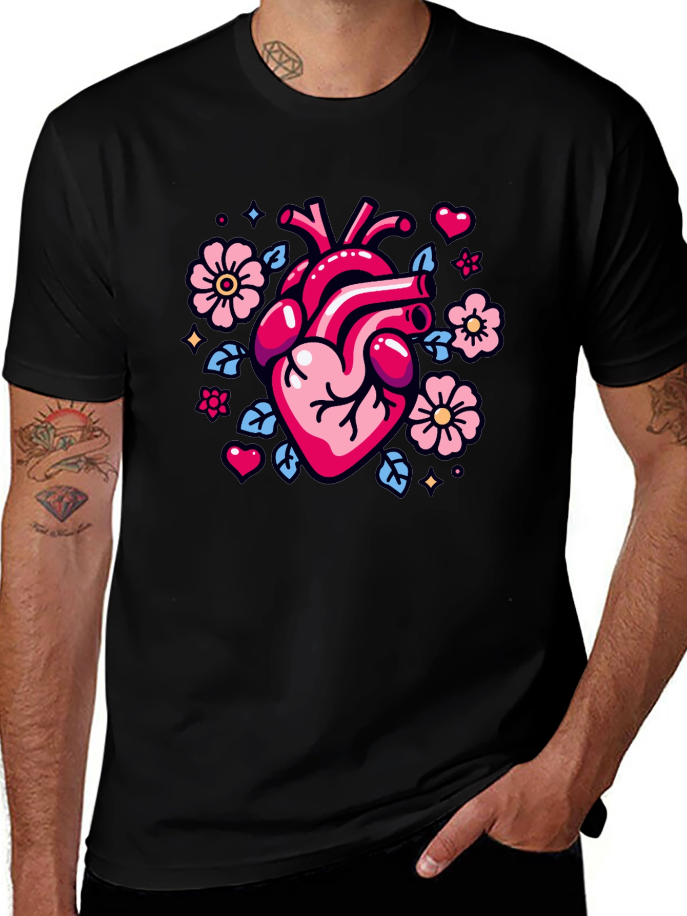 Anatomical Heart & Flowers Graphic Tee