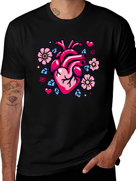 Anatomical Heart & Flowers Graphic Tee