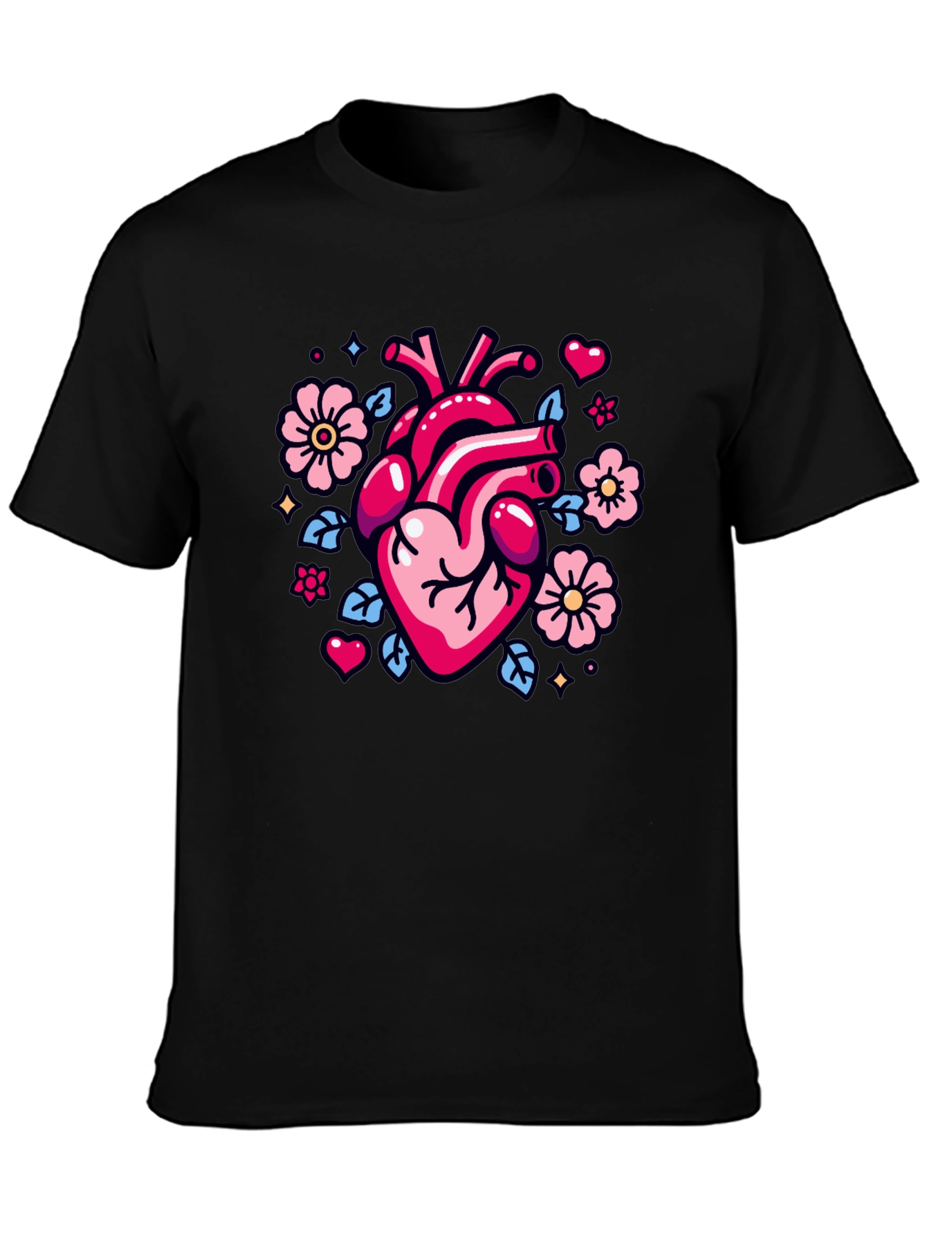 Anatomical Heart & Flowers Graphic Tee