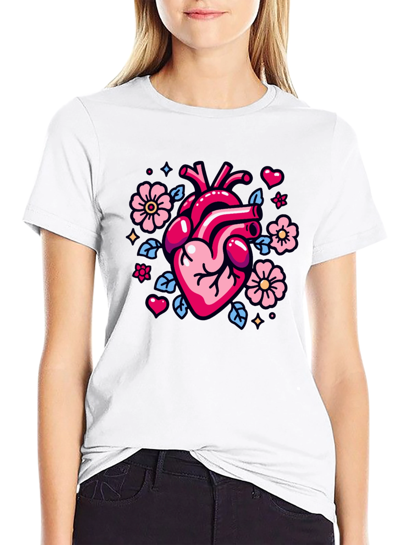 Anatomical Heart & Flowers Graphic Tee
