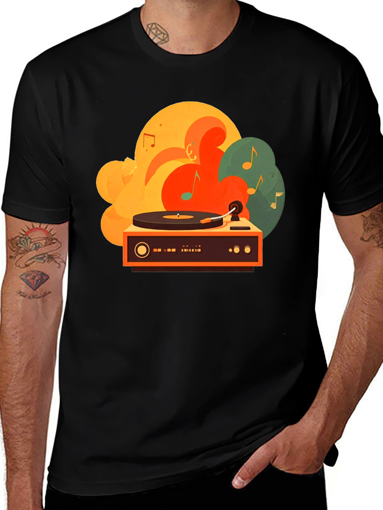 Retro Turntable Graphic Tee - Black