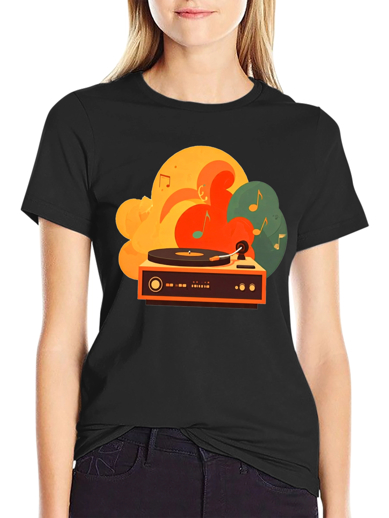 Retro Turntable Graphic Tee - Black