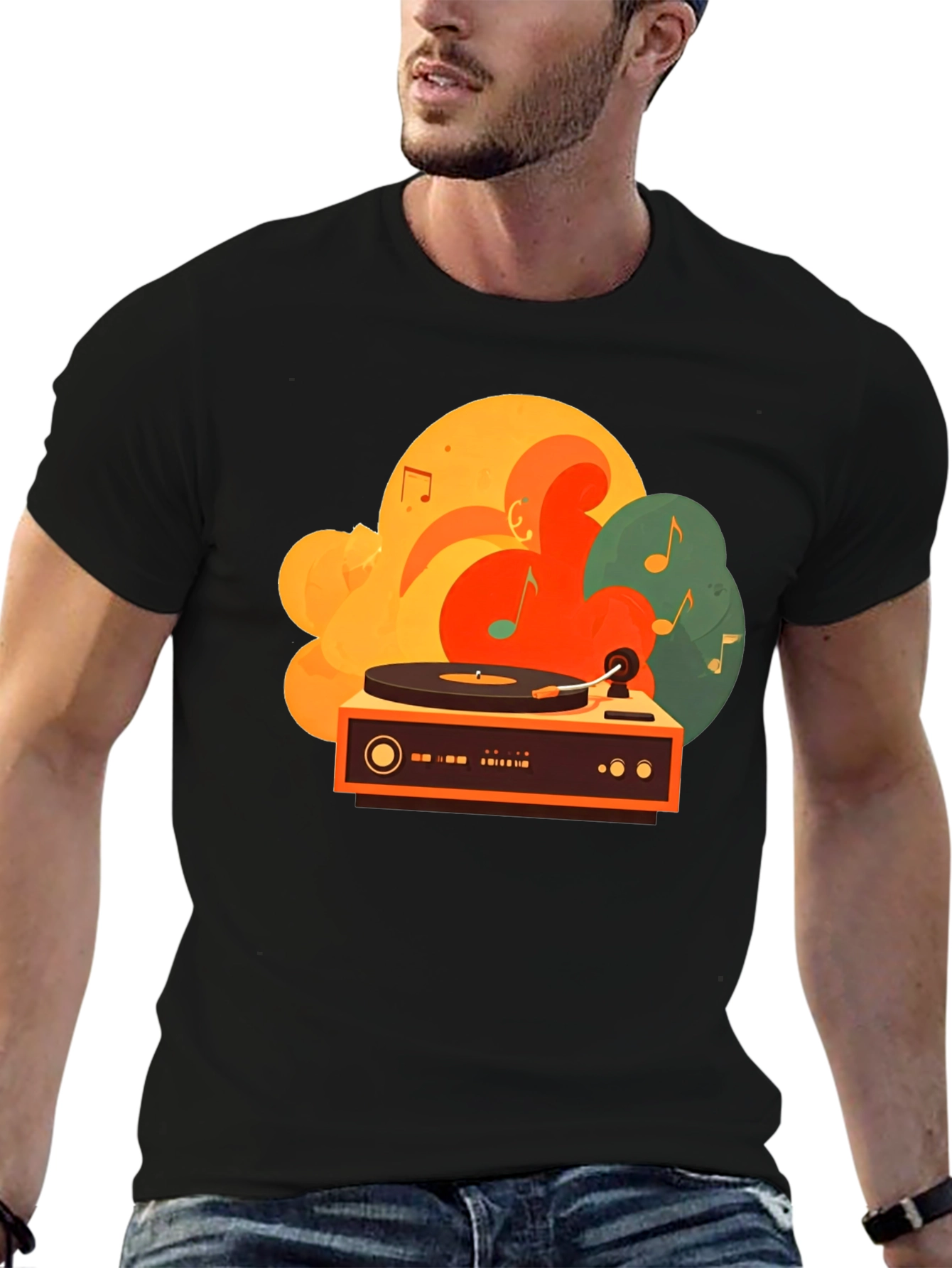 Retro Turntable Graphic Tee - Black