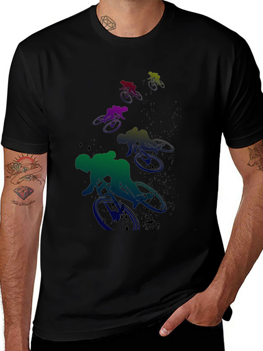 Mens Black T-shirt with Colorful Cycling Design