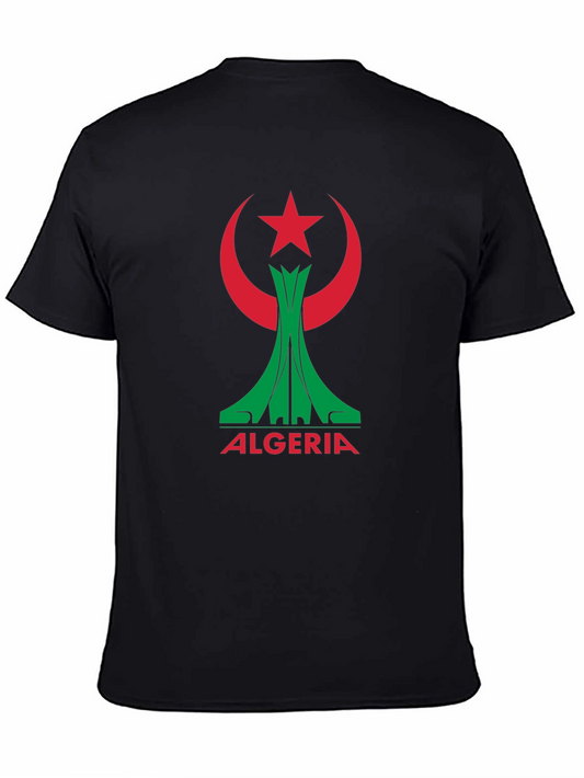 Algeria Flag Graphic Tee - Black Cotton T-Shirt