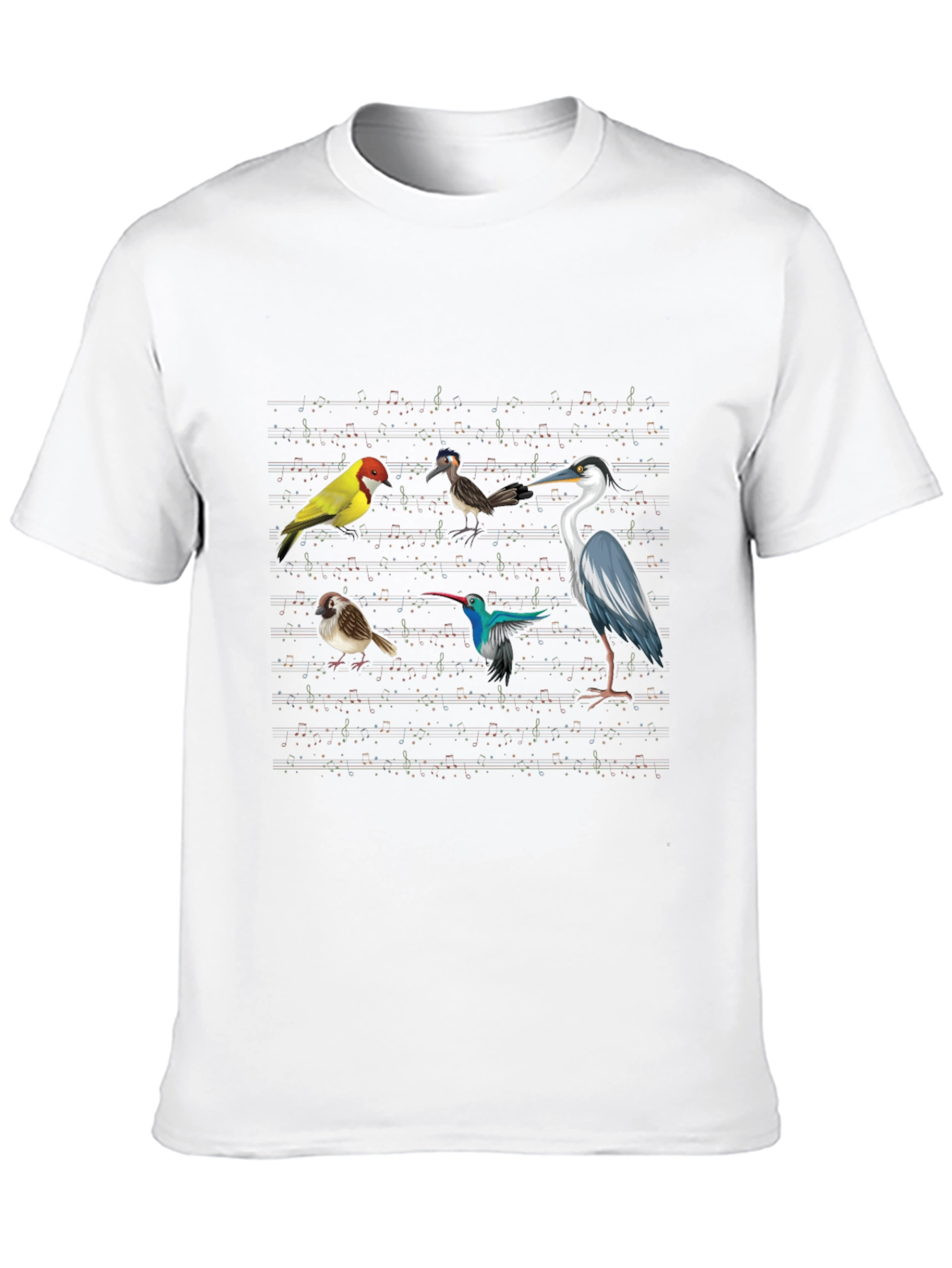 Birds & Music Notes Black Graphic T-Shirt