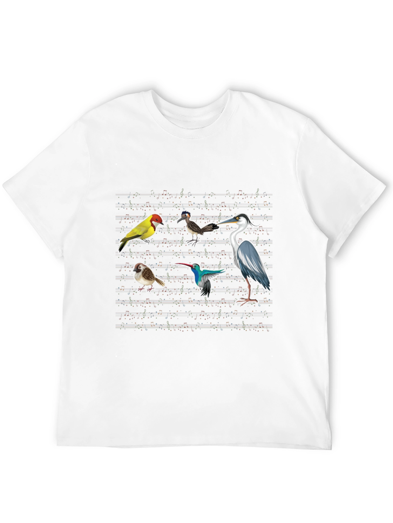 Birds & Music Notes Black Graphic T-Shirt