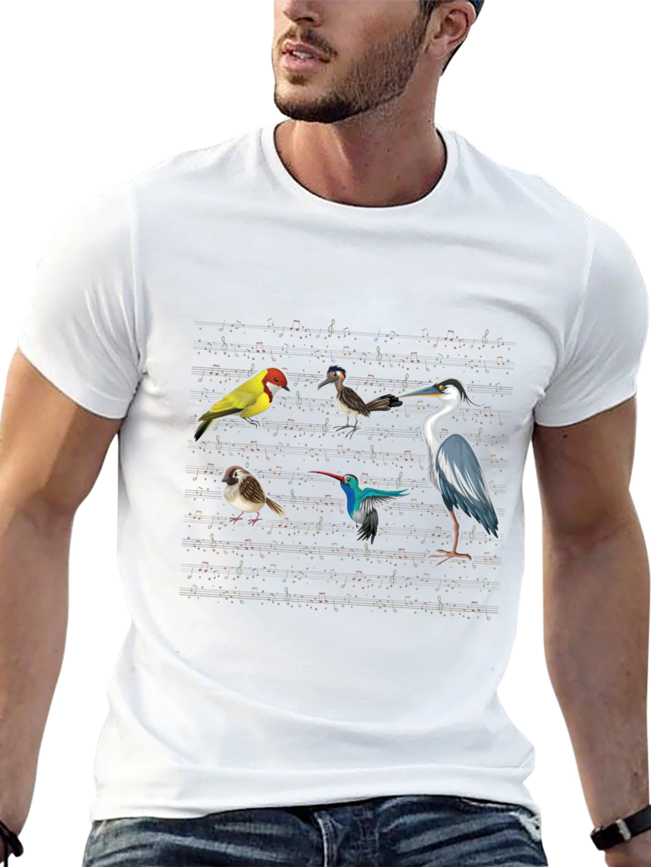 Birds & Music Notes Black Graphic T-Shirt