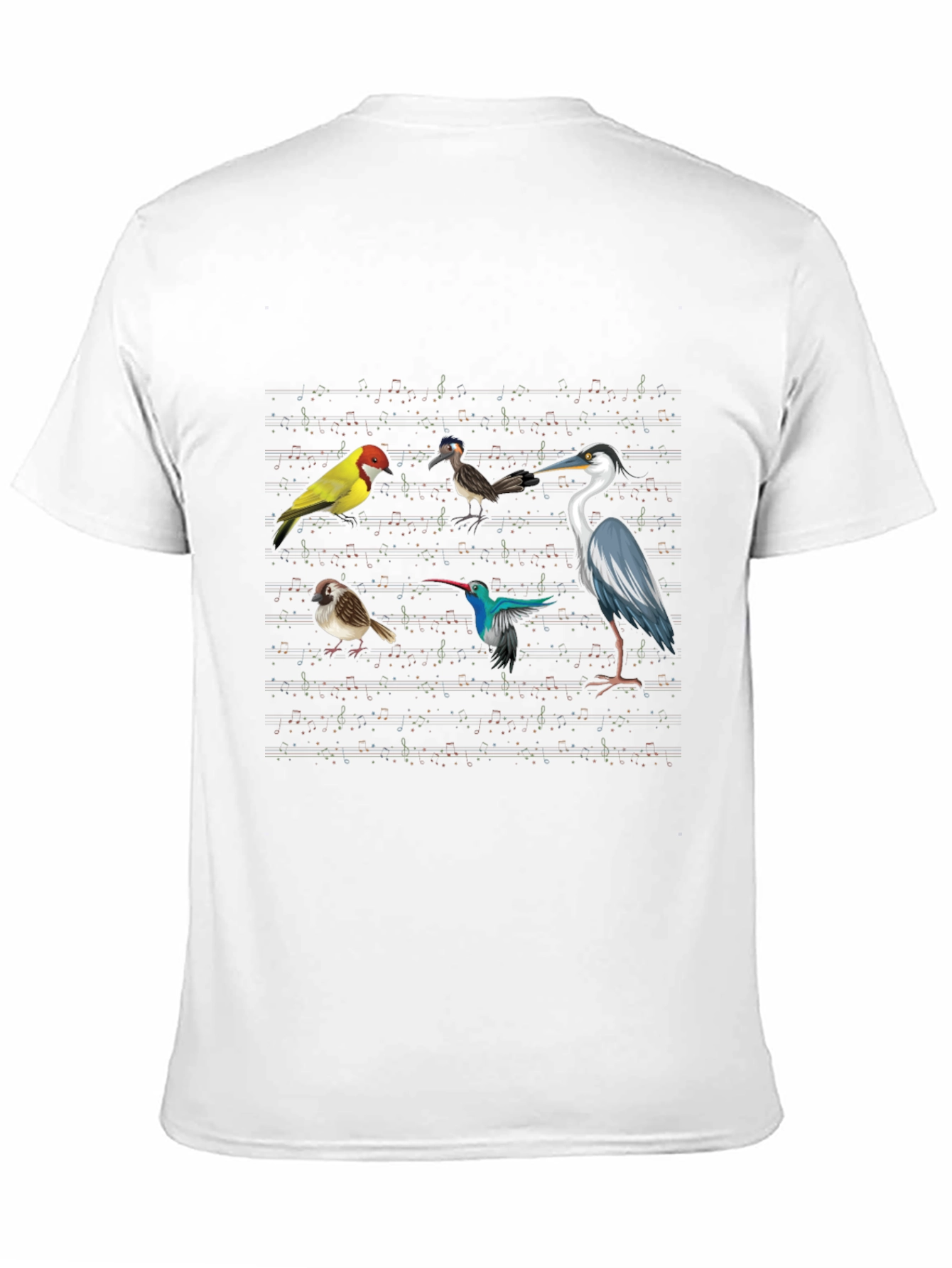 Birds & Music Notes Black Graphic T-Shirt