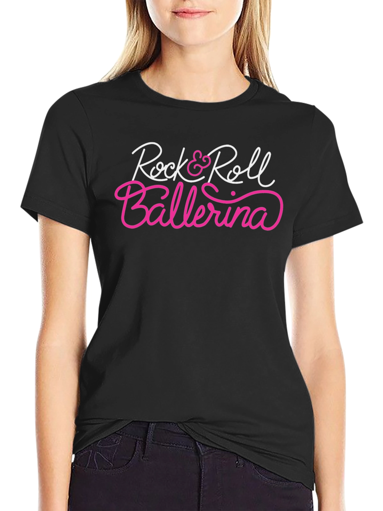 Rock & Roll Ballerina Graphic Tee - Black