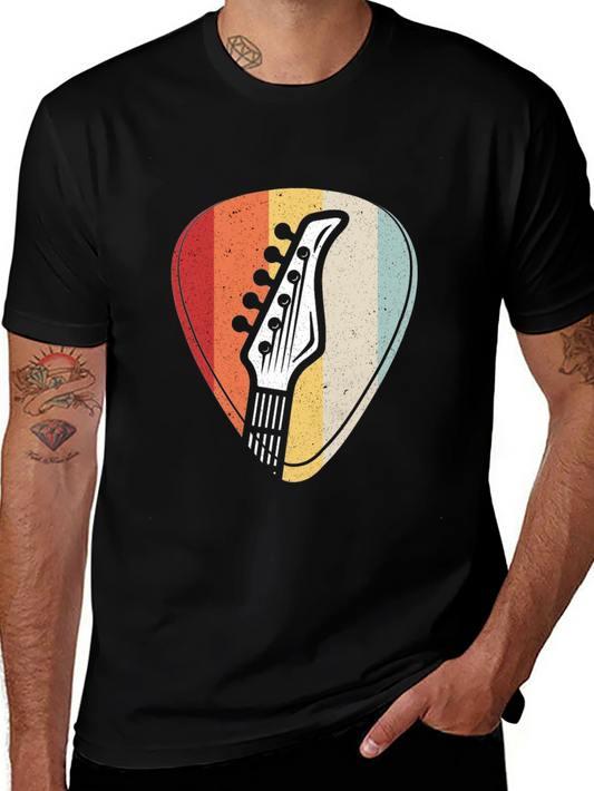 Retro Guitar Pick Graphic Tee - Musicians Black T-Shirt