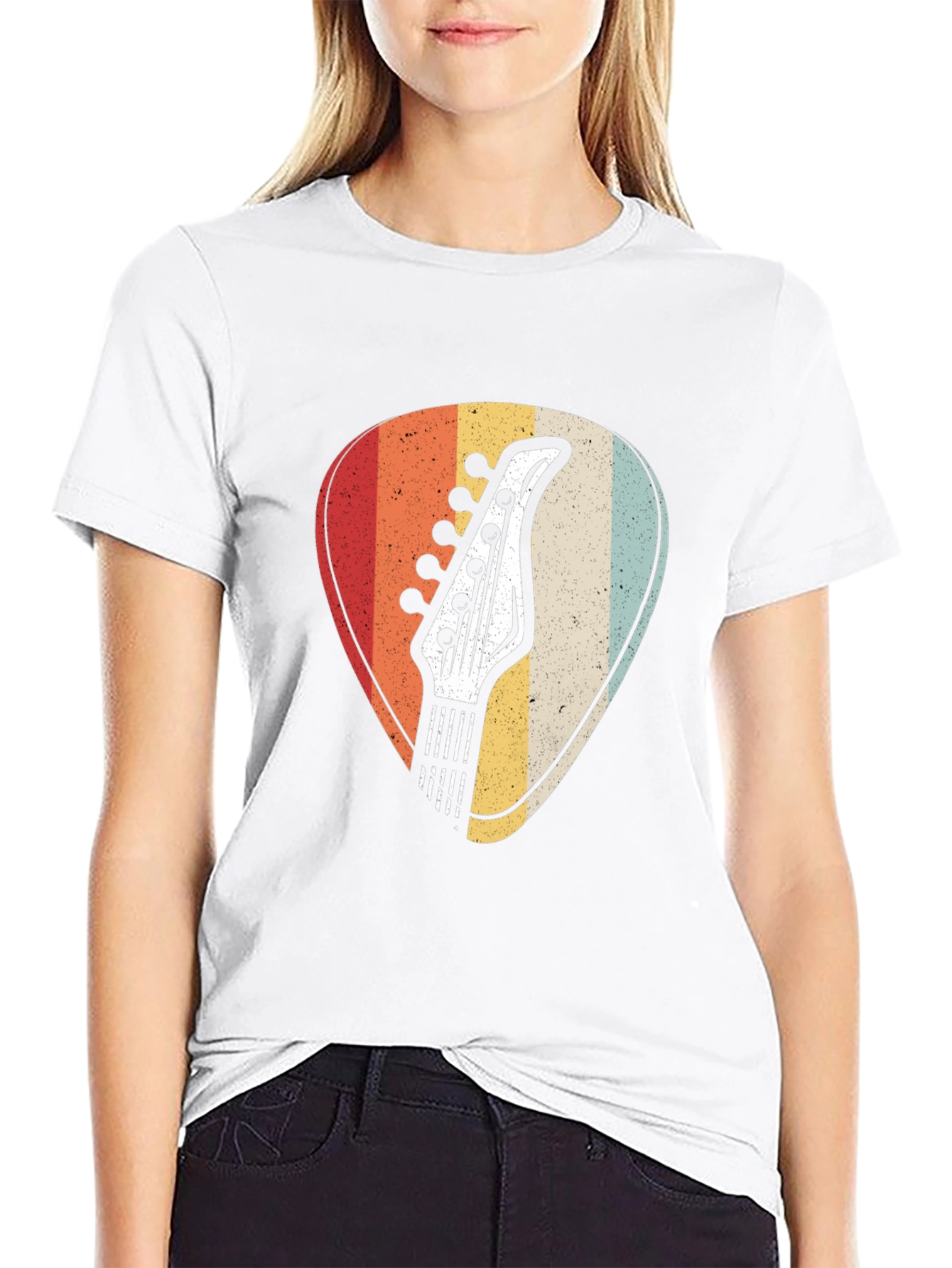 Retro Guitar Pick Graphic Tee - Musicians Black T-Shirt