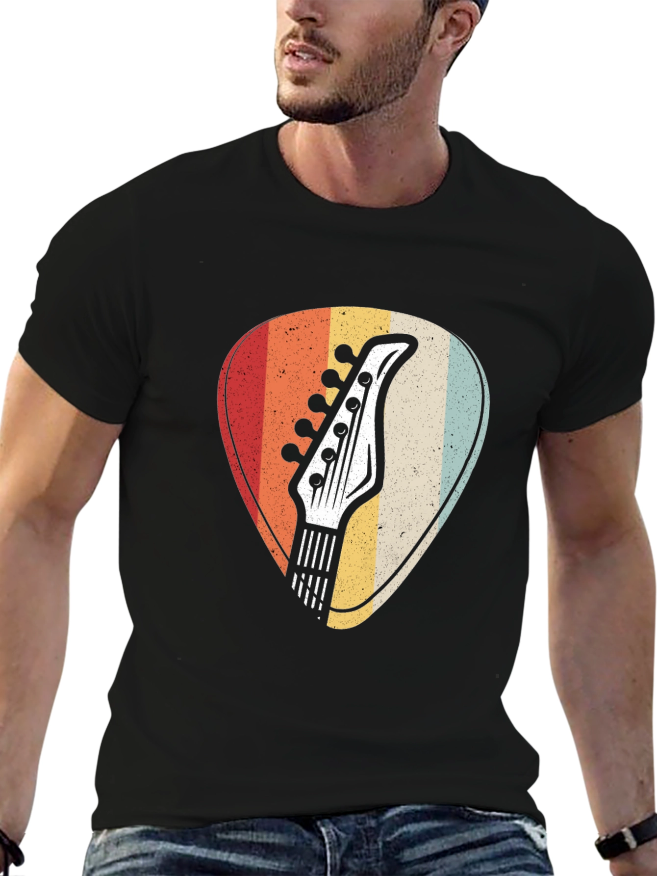 Retro Guitar Pick Graphic Tee - Musicians Black T-Shirt