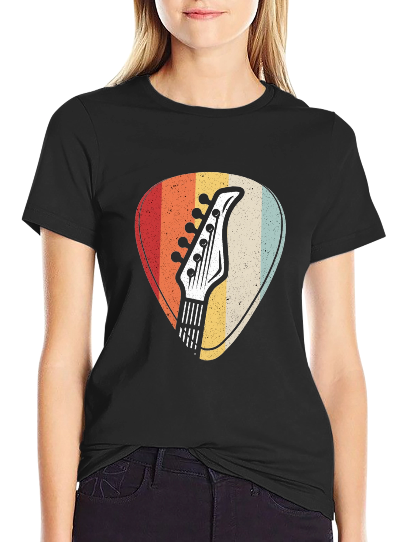 Retro Guitar Pick Graphic Tee - Musicians Black T-Shirt