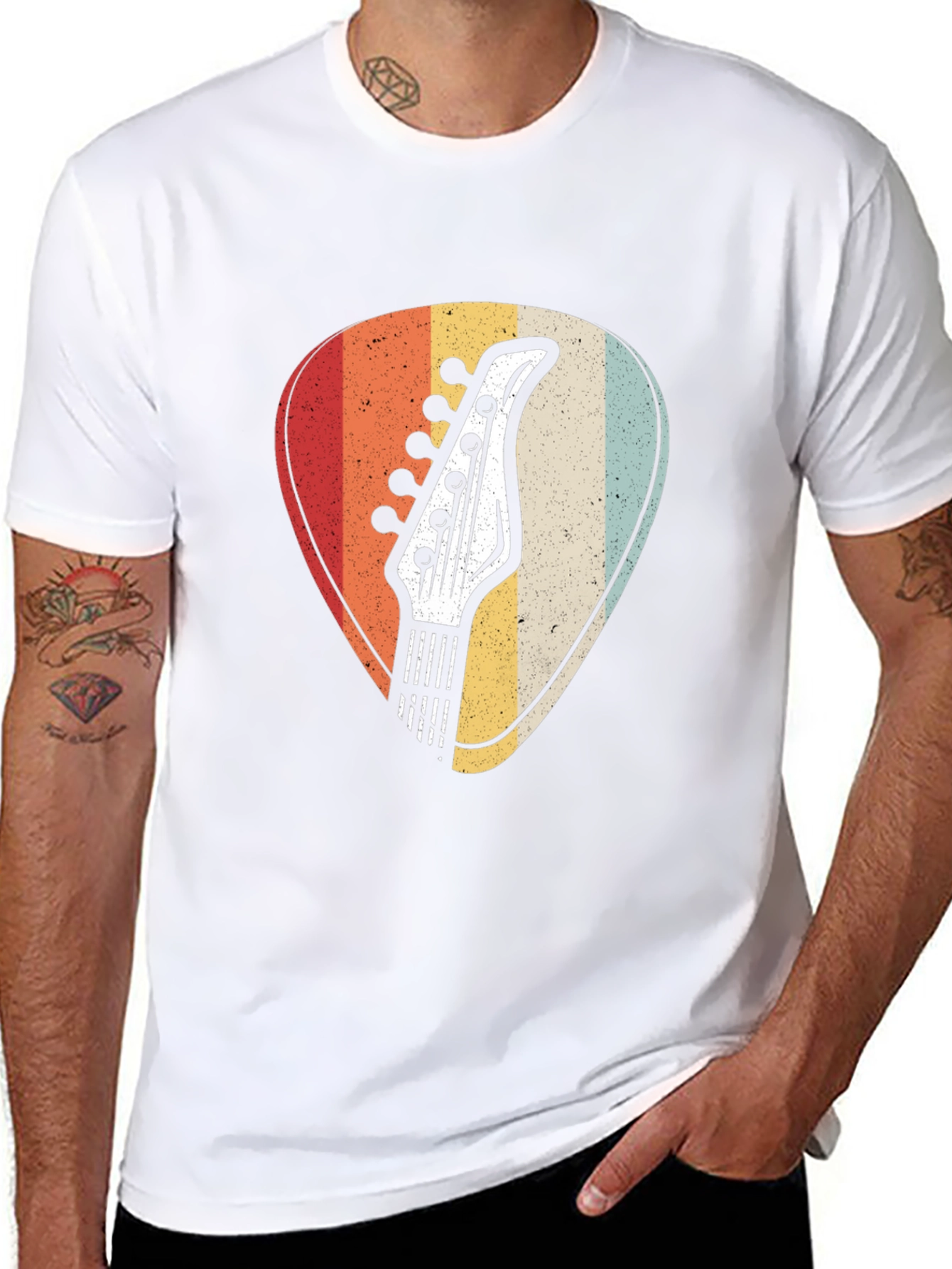 Retro Guitar Pick Graphic Tee - Musicians Black T-Shirt
