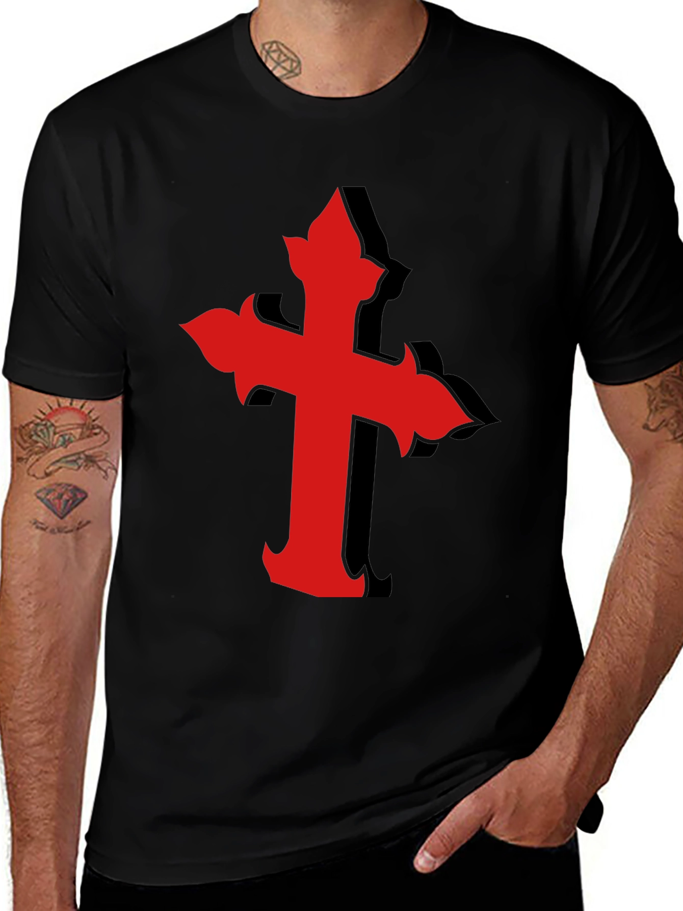 Red Cross Graphic Black T-Shirt