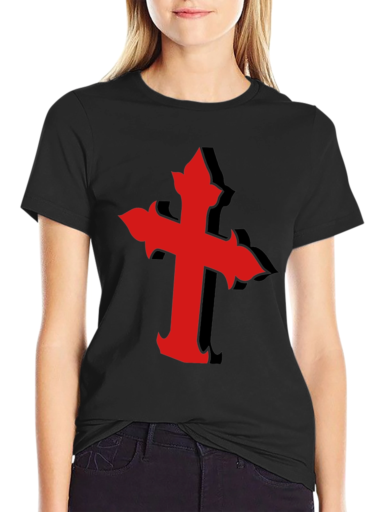 Red Cross Graphic Black T-Shirt