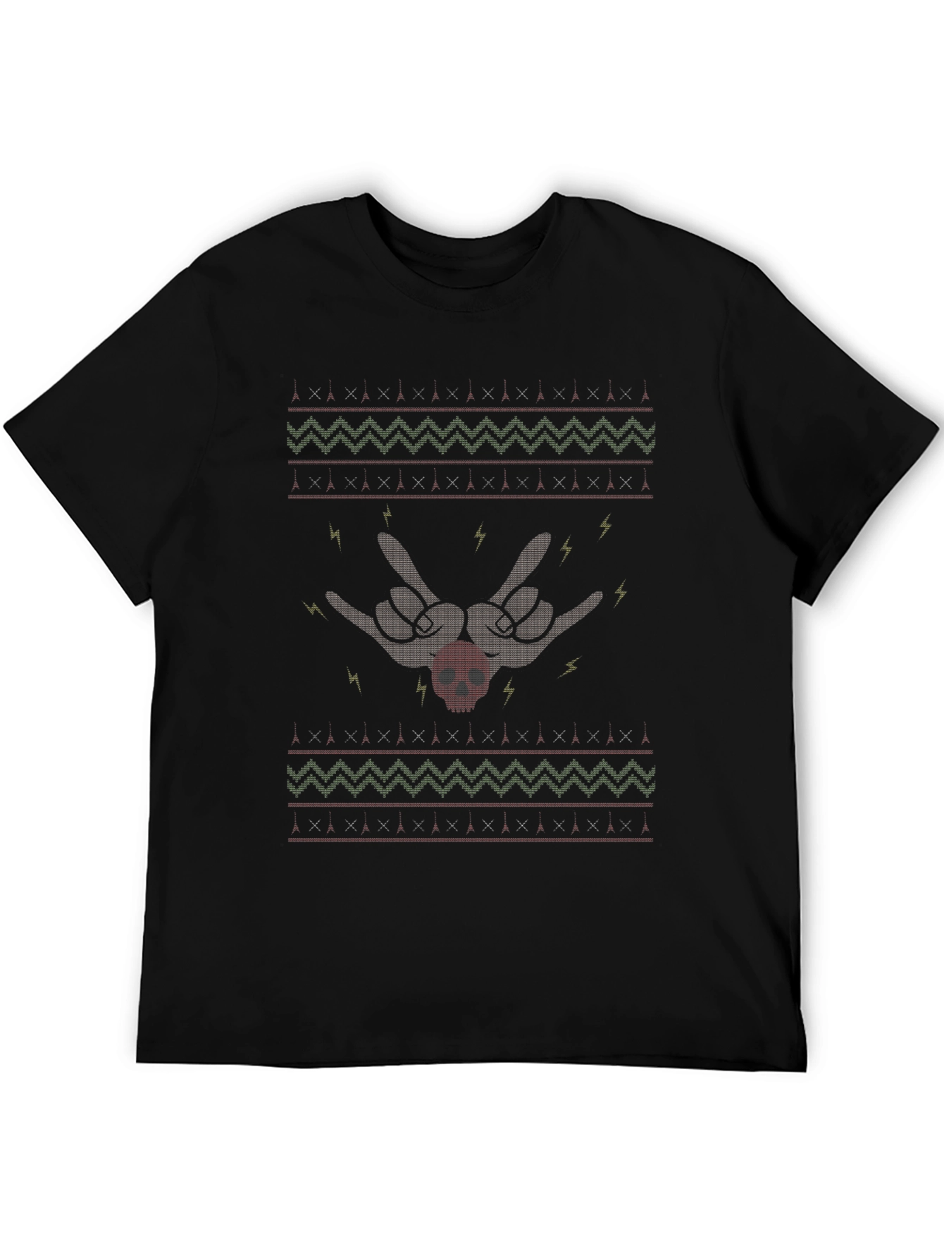 Rock On Skull Pattern Black T-Shirt