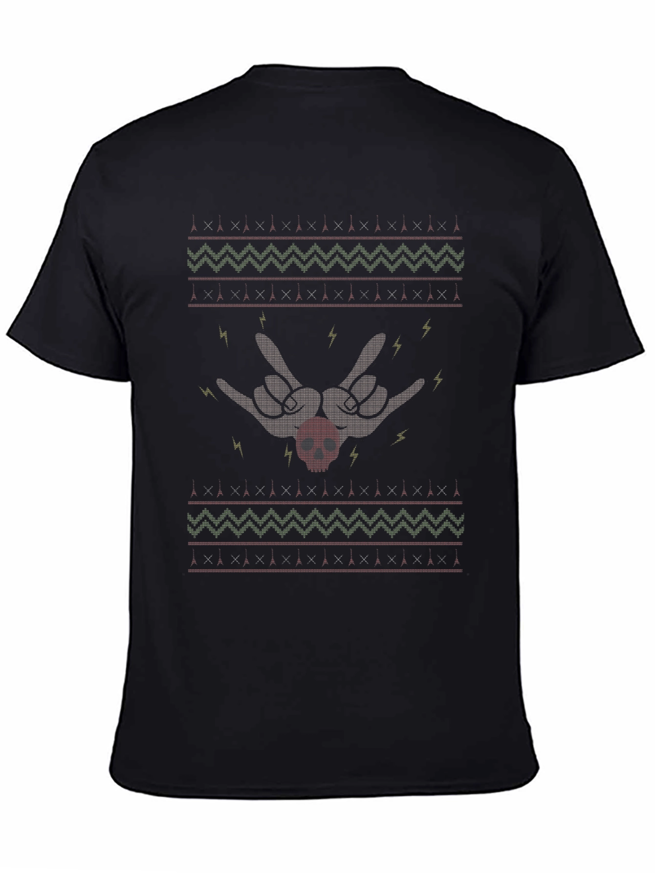 Rock On Skull Pattern Black T-Shirt