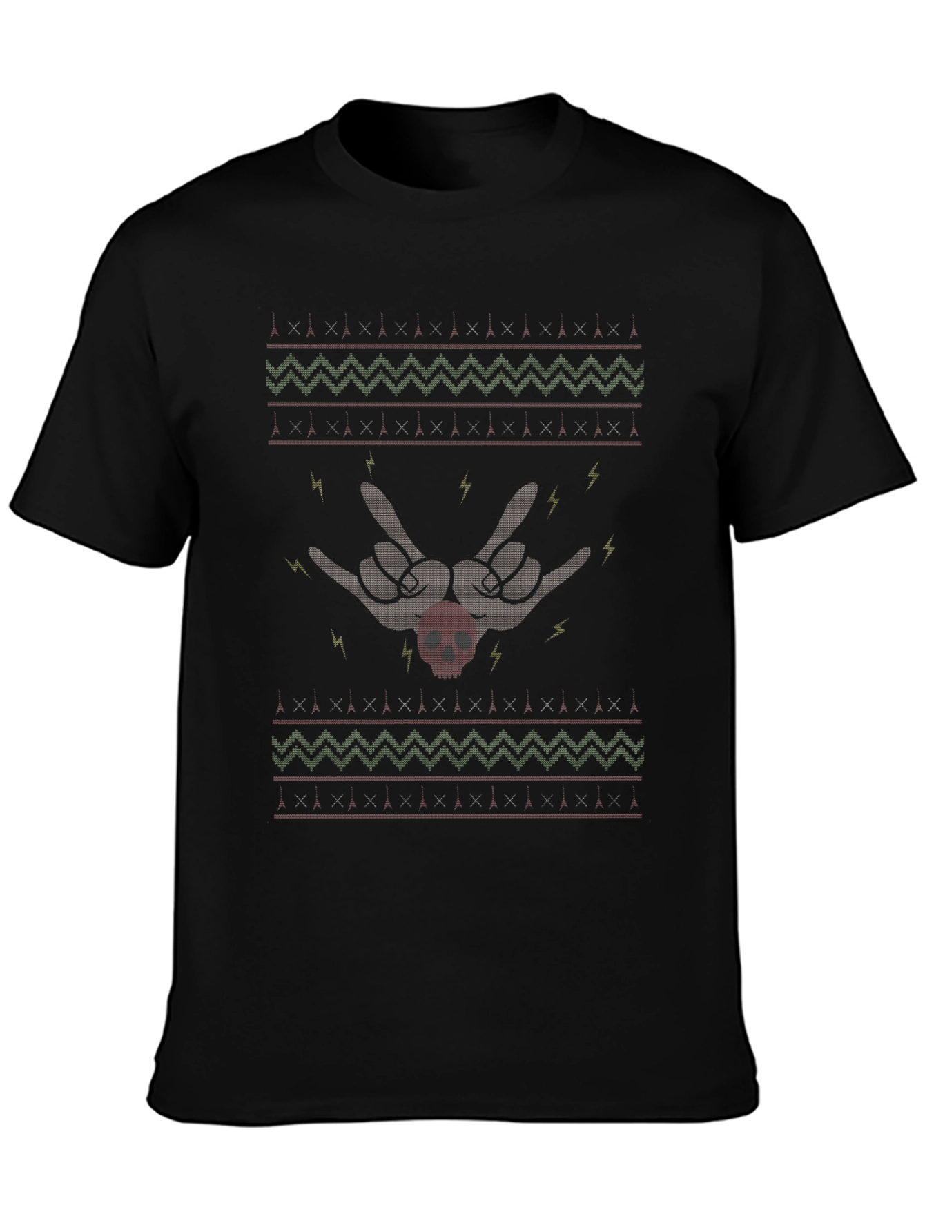 Rock On Skull Pattern Black T-Shirt