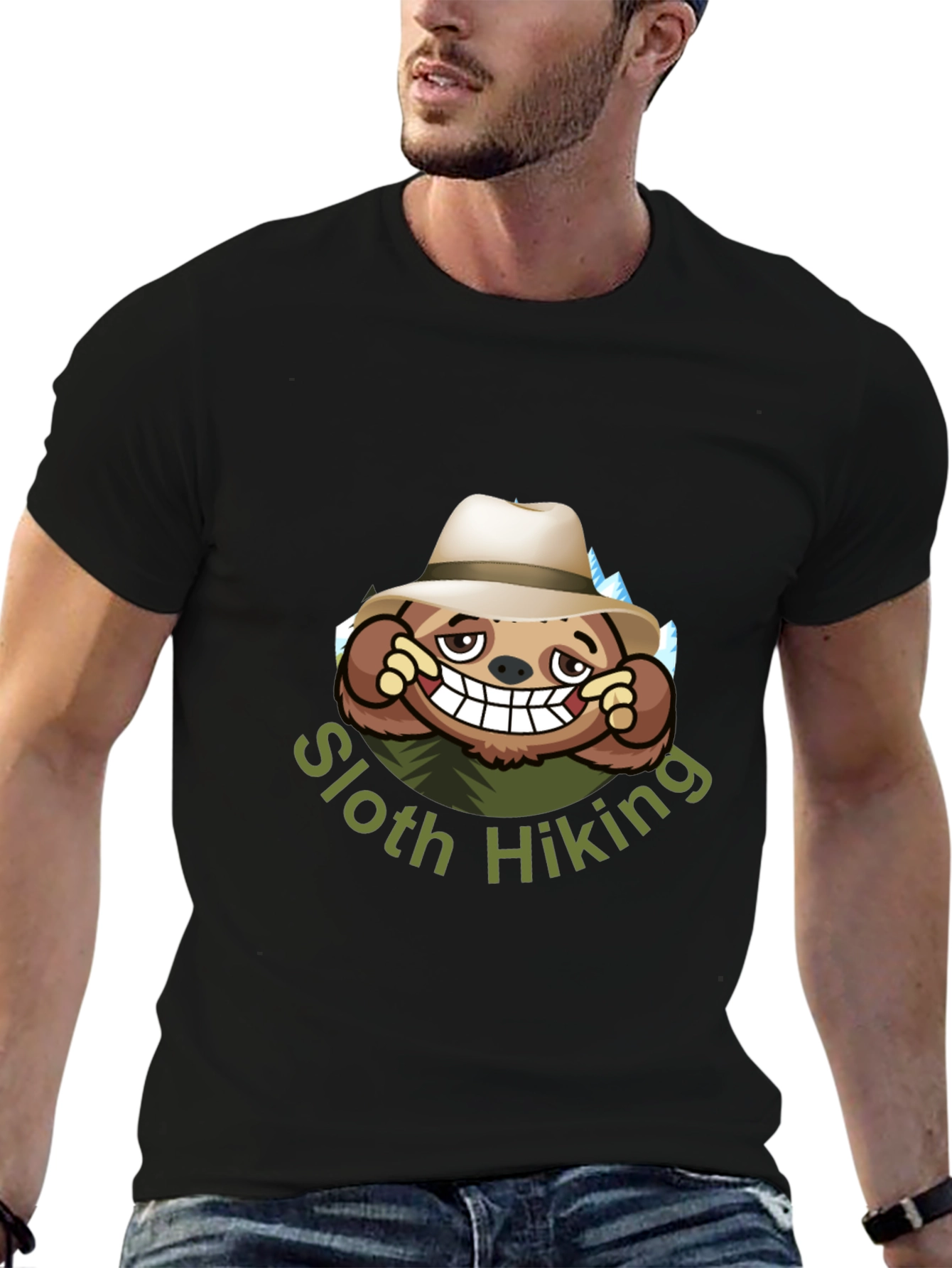 Sloth Hiking Graphic Tee - Black Cotton T-Shirt
