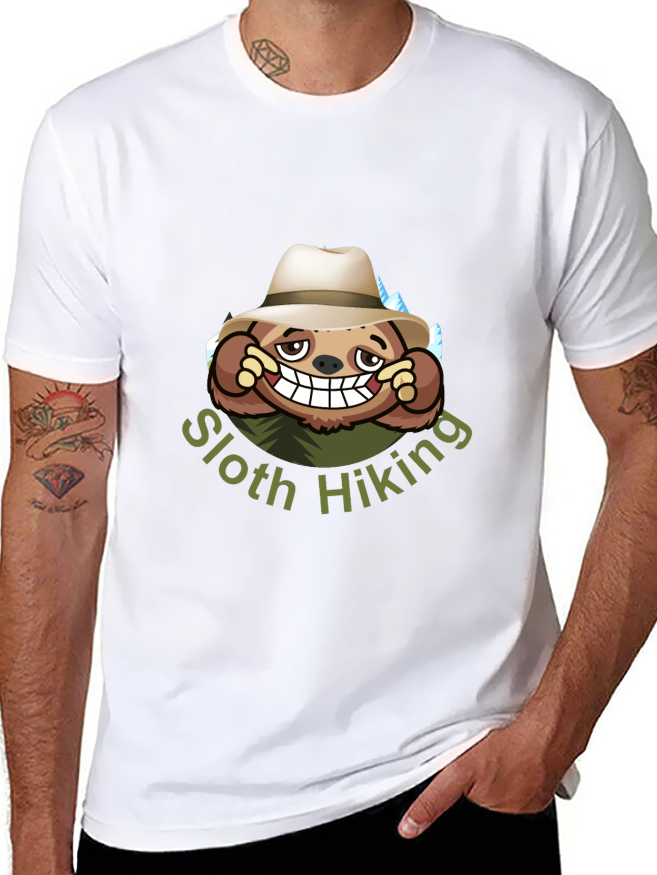 Sloth Hiking Graphic Tee - Black Cotton T-Shirt