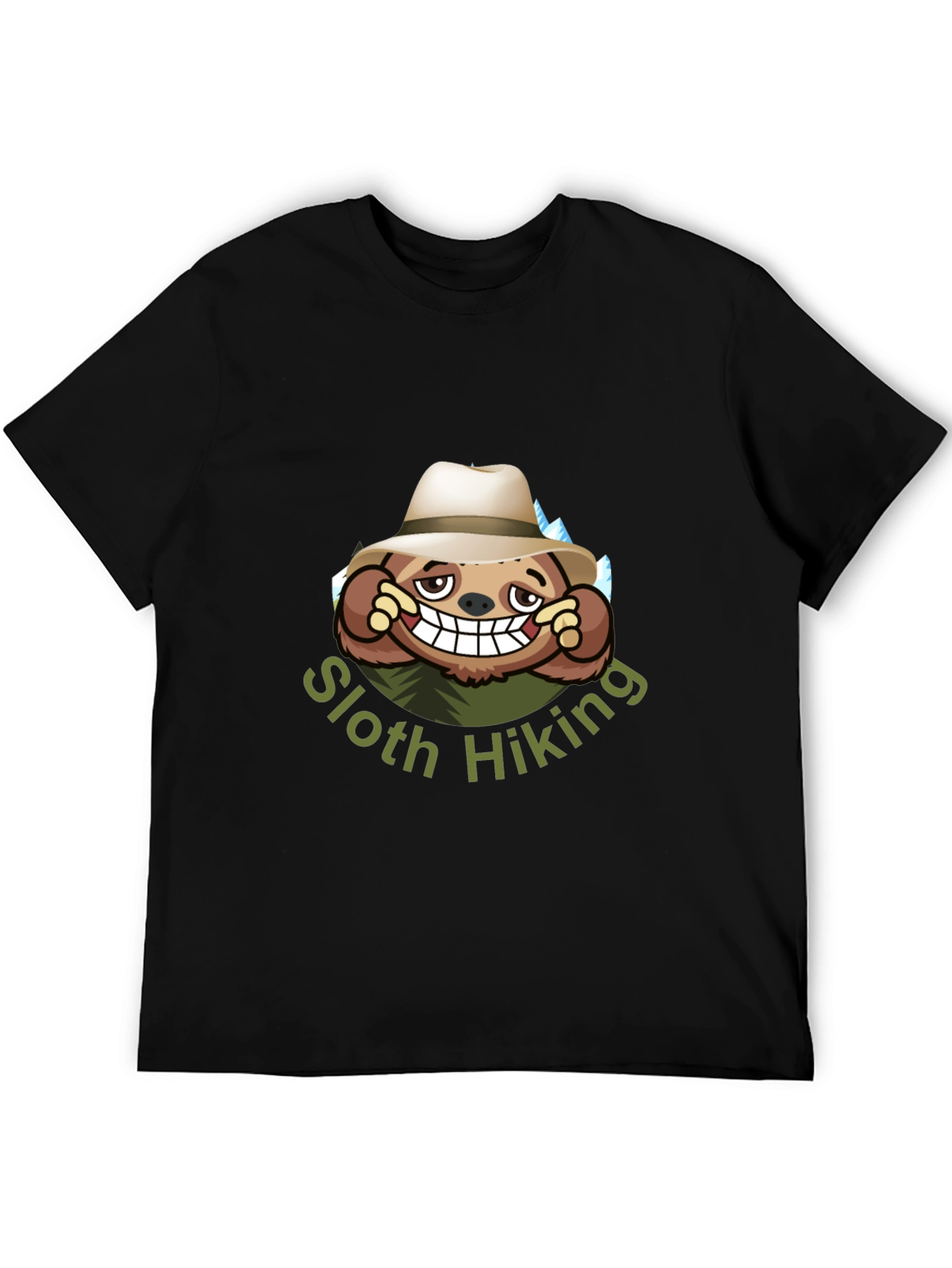 Sloth Hiking Graphic Tee - Black Cotton T-Shirt