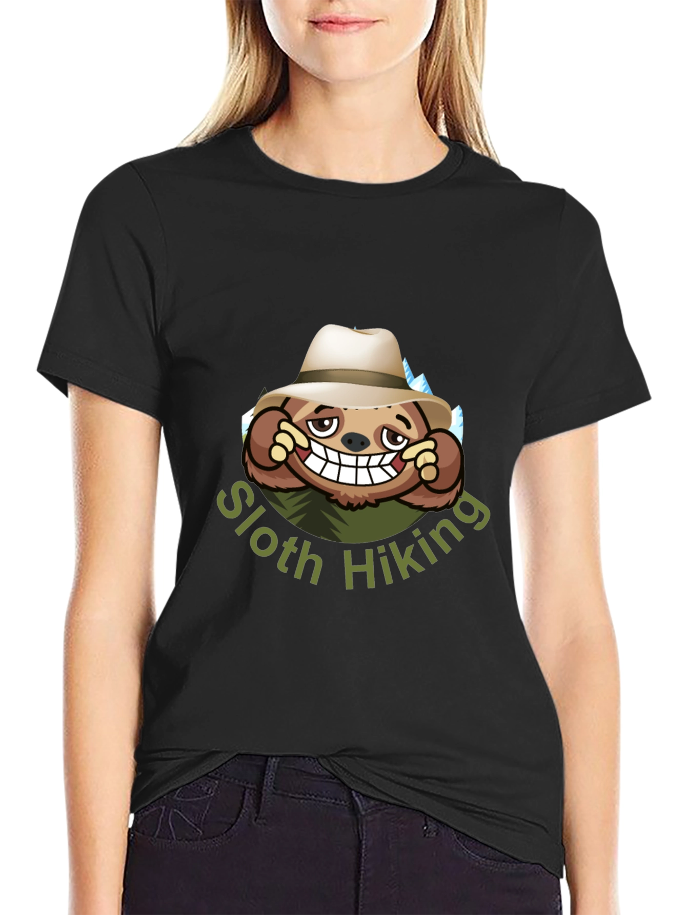 Sloth Hiking Graphic Tee - Black Cotton T-Shirt
