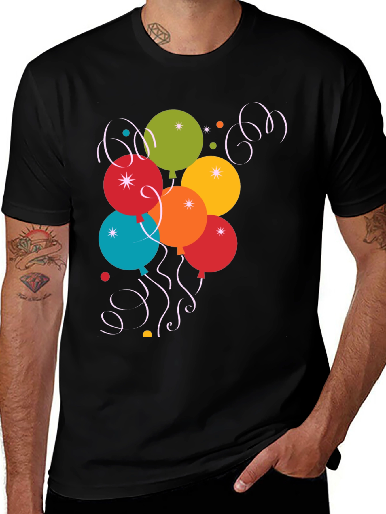 Festive Balloon Graphic Tee - Black Cotton Blend