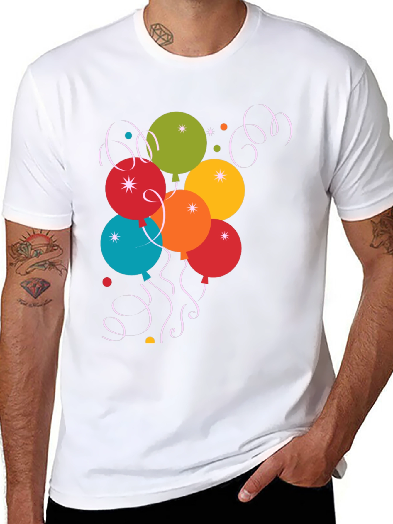 Festive Balloon Graphic Tee - Black Cotton Blend