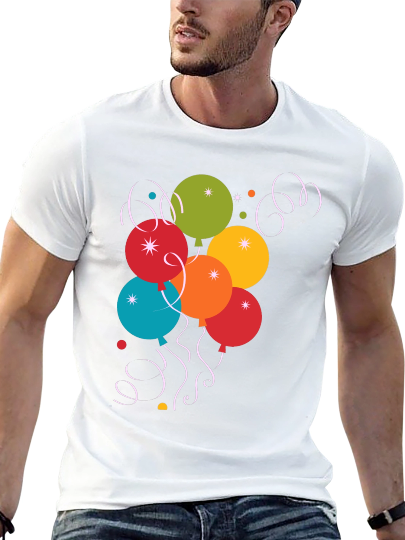 Festive Balloon Graphic Tee - Black Cotton Blend