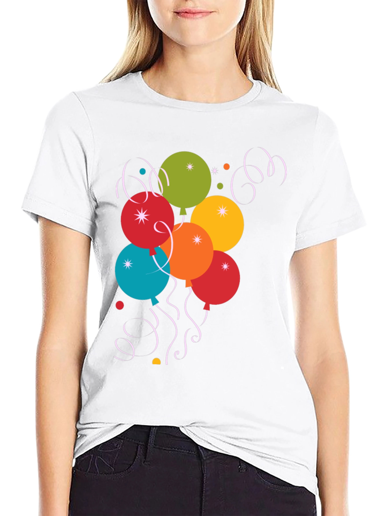 Festive Balloon Graphic Tee - Black Cotton Blend
