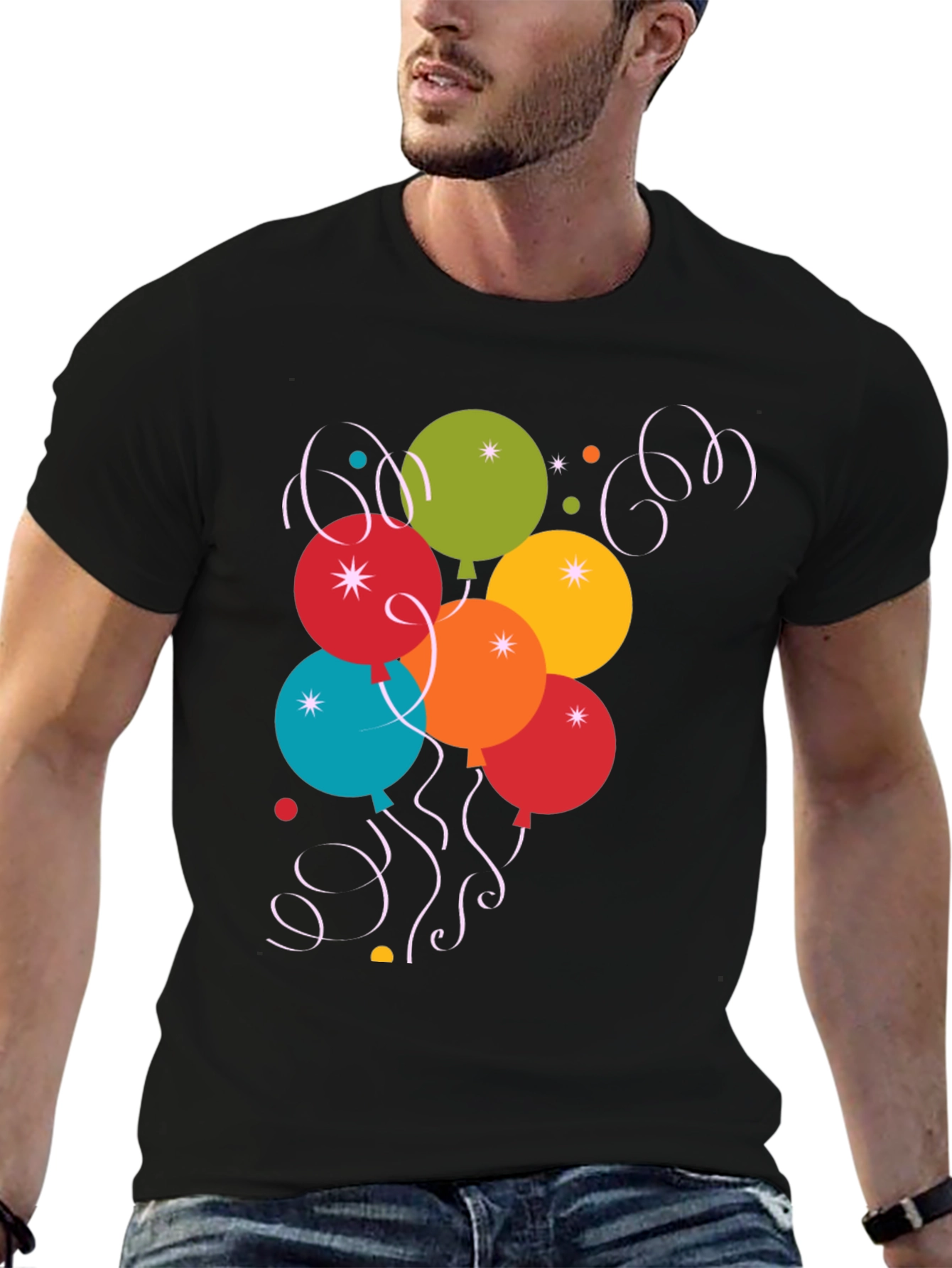 Festive Balloon Graphic Tee - Black Cotton Blend