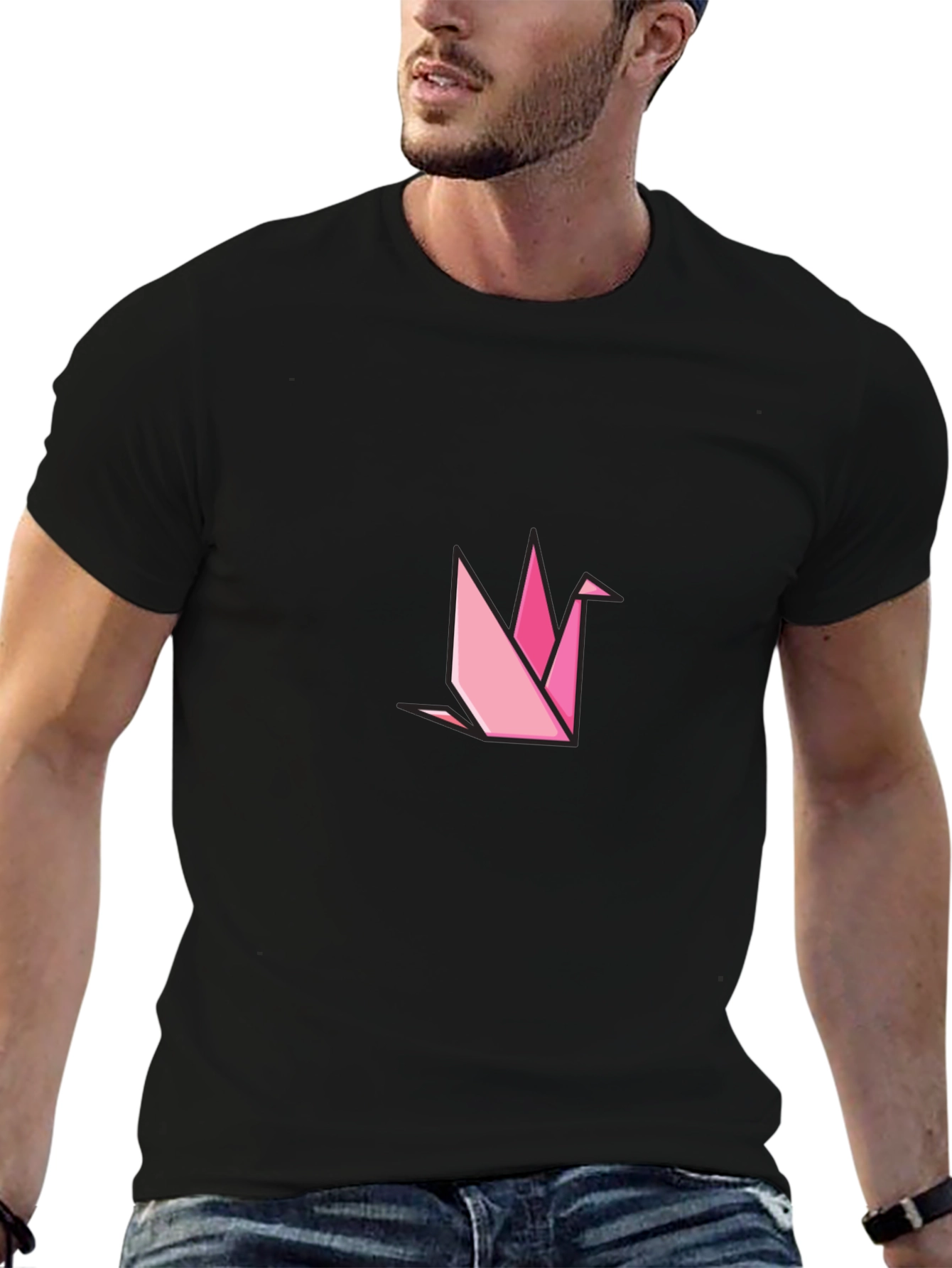 Geometric Origami Crane Black T-Shirt