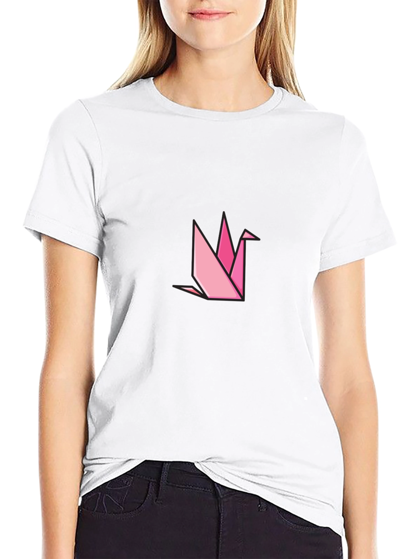 Geometric Origami Crane Black T-Shirt