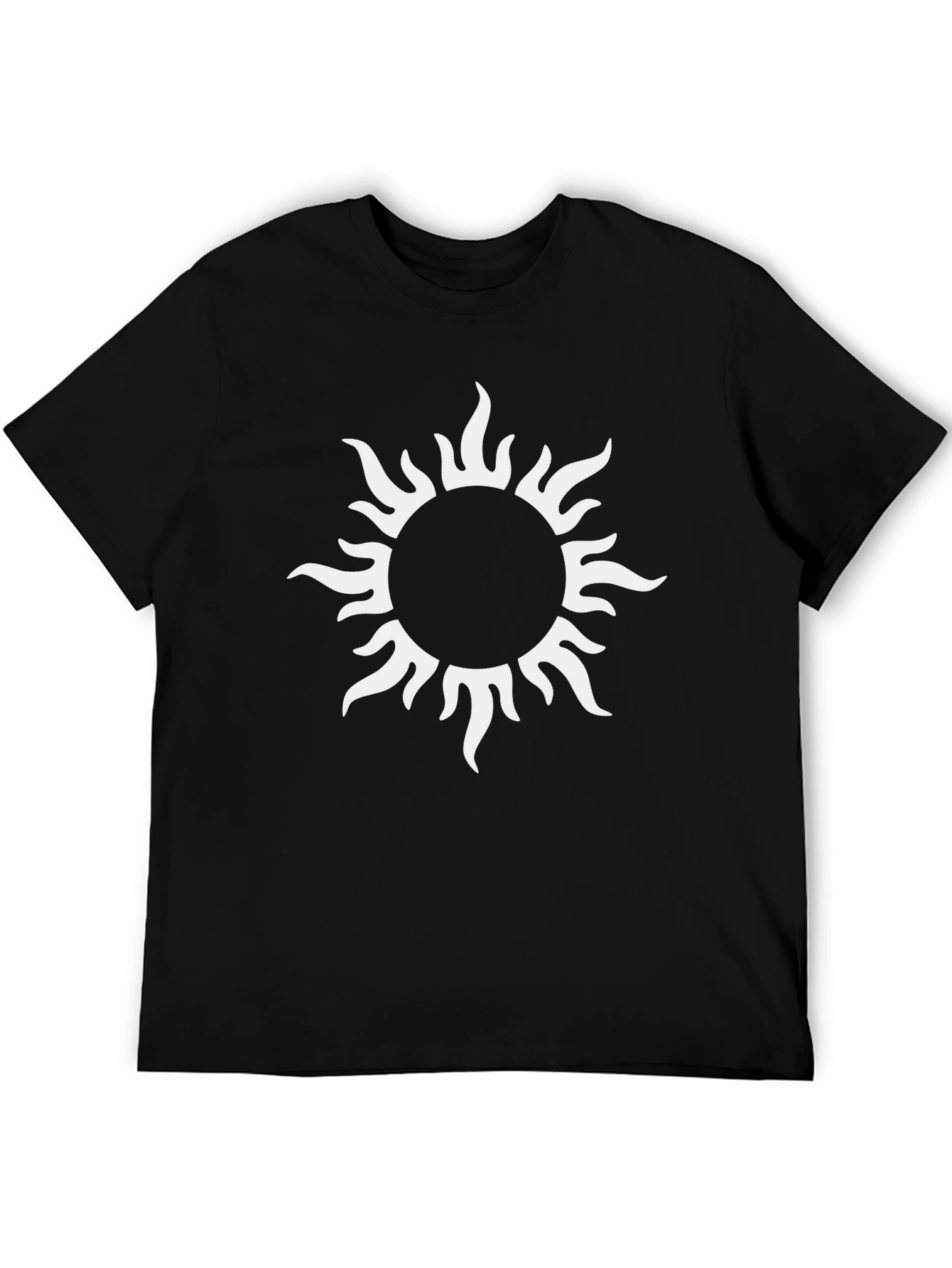Mens Black T-Shirt with White Sun Graphic