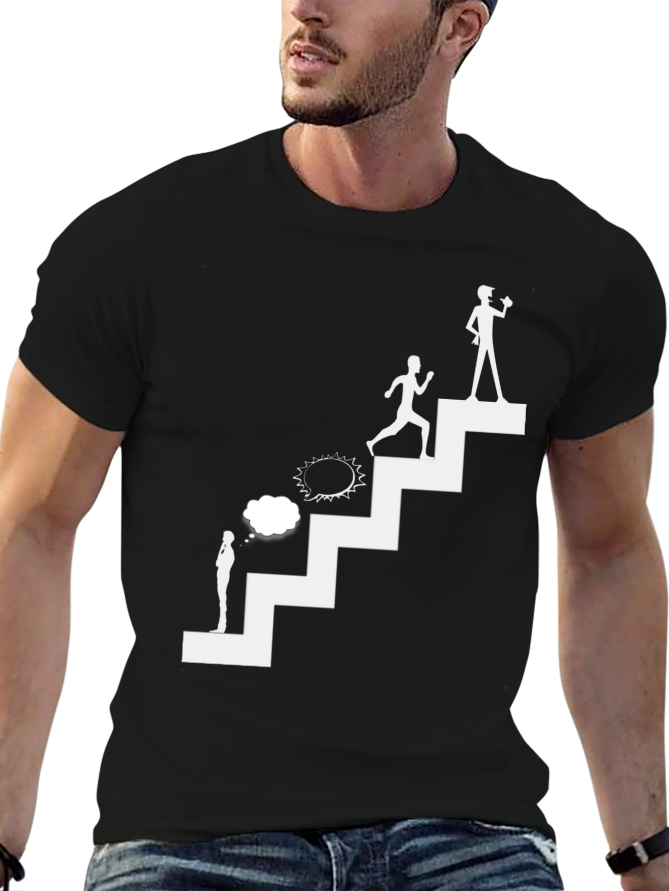 Motivational Steps T-Shirt - Black Graphic Tee