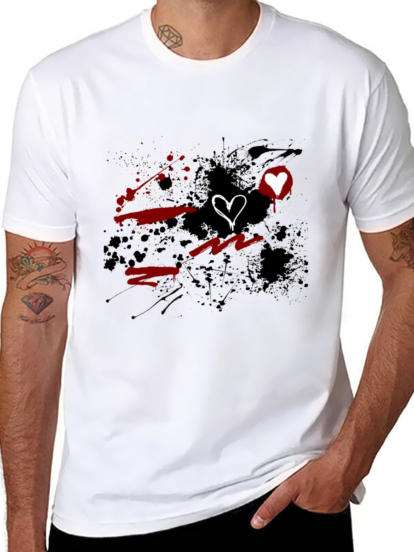 Grunge Heart Graphic Black T-Shirt