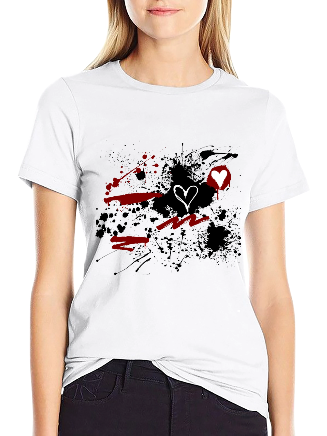Grunge Heart Graphic Black T-Shirt