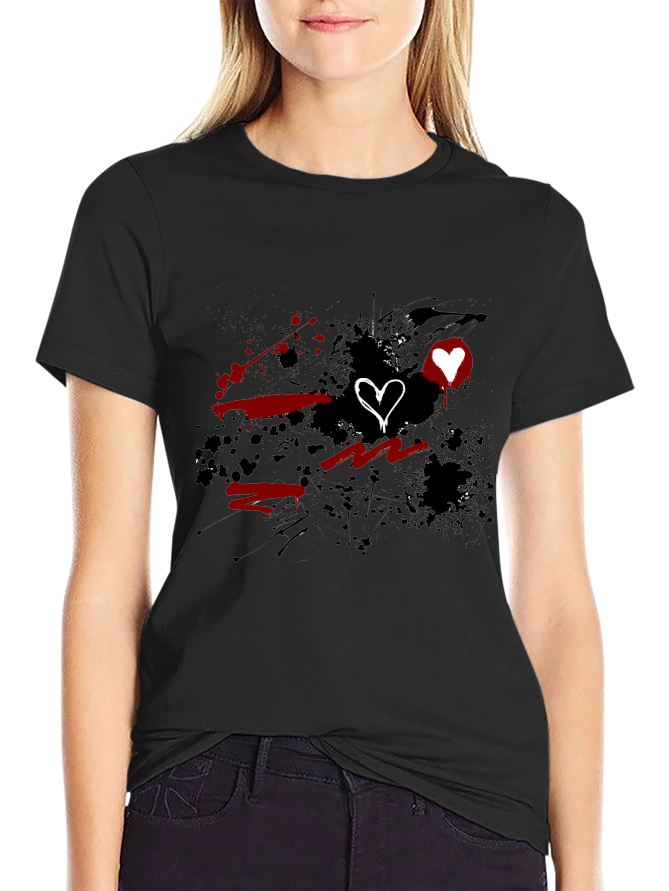 Grunge Heart Graphic Black T-Shirt