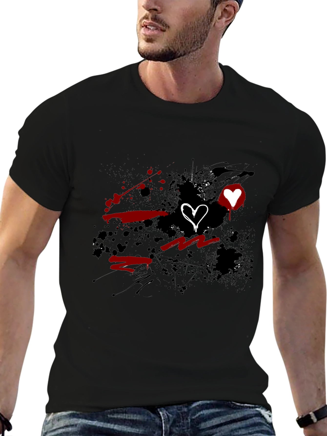Grunge Heart Graphic Black T-Shirt