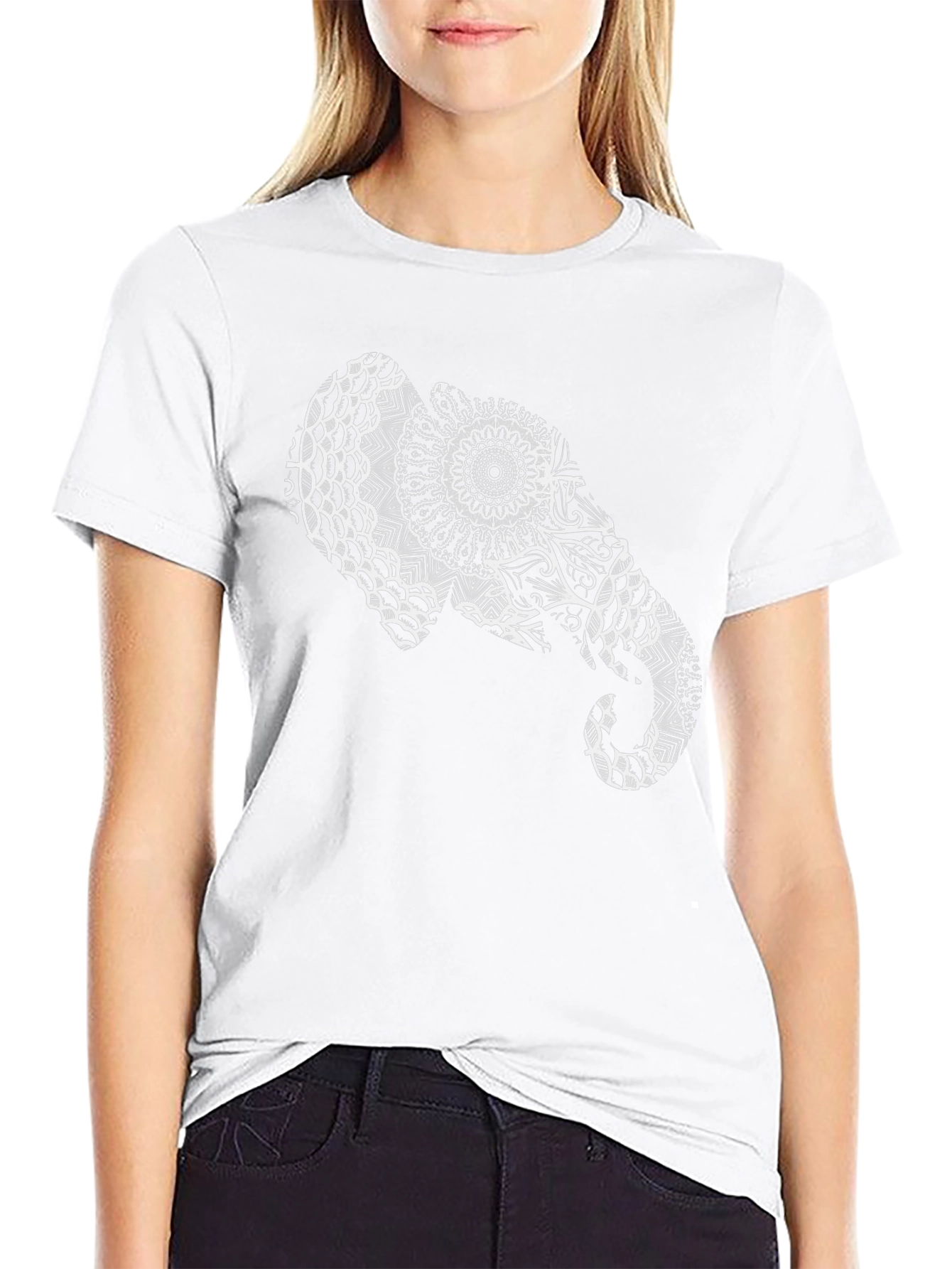 Elephant Mandala Graphic Tee - Black Cotton Casual Shirt