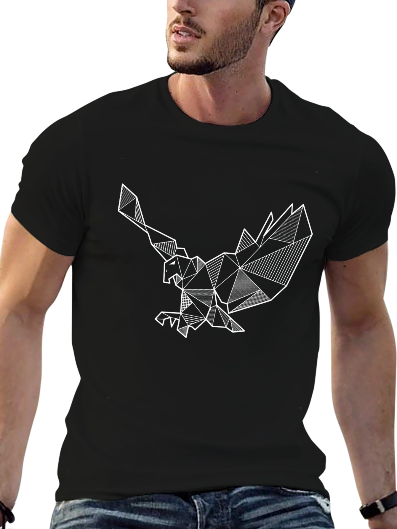 Geometric Eagle Graphic Tee - Stylish Black T-Shirt